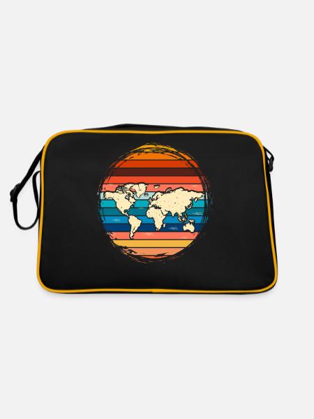 Retro Weltkarte - Retro Tasche - Schwarz/Gold - Hinten