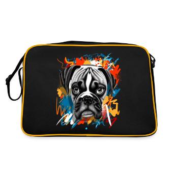Boxer Hund - Retro Tasche - Schwarz/Gold - Hinten