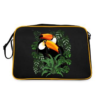 Toucan couple in the forest of leaves - Retro Bag - black/gold - Back