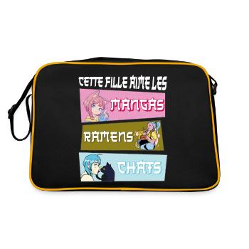 Cette Fille Aime les Manga Ramen Chat - Sac Retro - noir/or - Dos