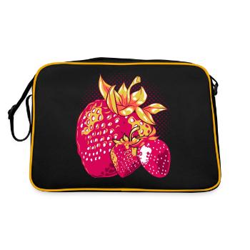 Rote Beeren Sommerfrucht Obst Geschenk Erdbeere - Retro Tasche - Schwarz/Gold - Hinten