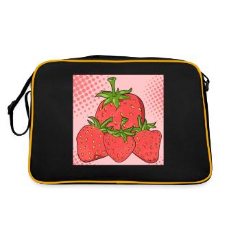Sommerfrucht Rote Beeren Obst Geschenk Erdbeere - Retro Tasche - Schwarz/Gold - Hinten