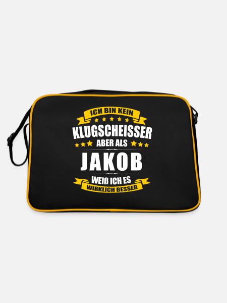 Name Jakob Vorname Klugscheisser Namenstag - Retro Tasche - Schwarz/Gold - Hinten