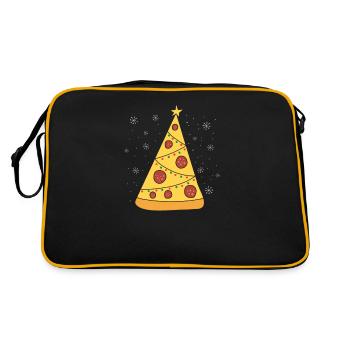 Pizza Weihnachtsbaum Lichter Xmas Frohes Kruste - Retro Tasche - Schwarz/Gold - Hinten