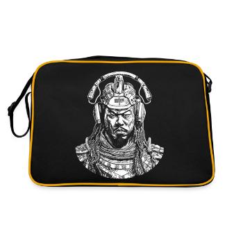 Krieger der Klänge: Urbaner Samurai auf Shirt - Retro Tasche - Schwarz/Gold - Hinten