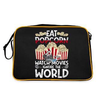 Iss Popcorn schau Filme ignoriere die Welt Popcorn - Retro Tasche - Schwarz/Gold - Hinten