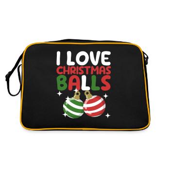 Ich liebe Weihnachtskugeln Lustige Weihnachten - Retro Tasche - Schwarz/Gold - Hinten