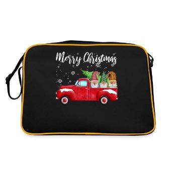 Merry Christmas Tree Three Gnomes Red Truck Xmas - Retro Bag - black/gold - Back