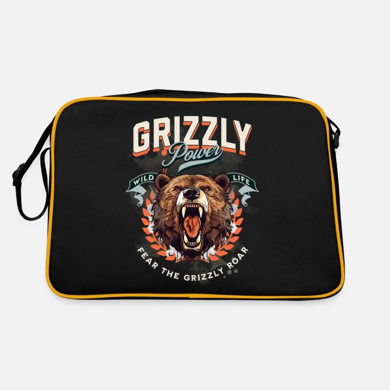 Bear Grizzly Roars Bear’s Head Nature Wilderness Forest Sac Retro