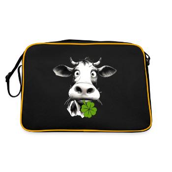 Funny cow with a shamrock brings good luck and fun - Retro Bag - black/gold - Back
