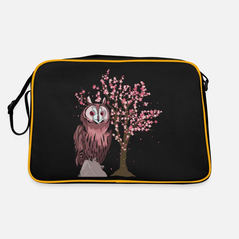 Sakura Baum Weiser Vogel Geschenk Kirschblüte Eule Retro Tasche