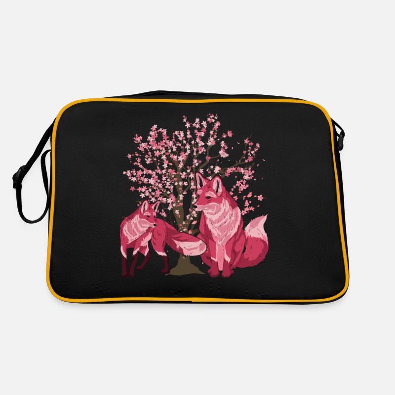 Sakura Baum Wald Tier Geschenk Kirschblüten Fuchs Retro Tasche