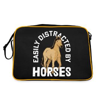 Facilement distrait par les chevaux à cheval - Sac Retro - noir/or - Dos