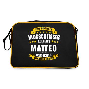 Name Matteo Vorname Klugscheisser Namenstag - Retro Tasche - Schwarz/Gold - Hinten