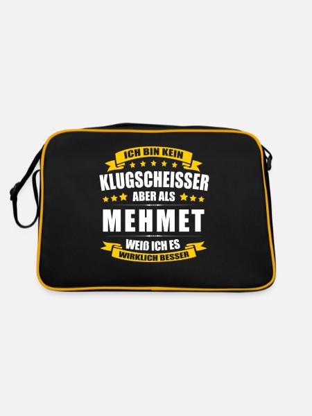 Name Mehmet Vorname Klugscheisser Namenstag - Retro Tasche - Schwarz/Gold - Hinten