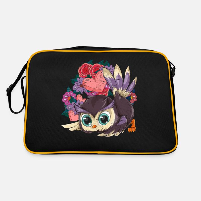 Schöne Blumen Vogel Tier Geschenk Niedliches Eule - Retro Tasche - Schwarz/Gold