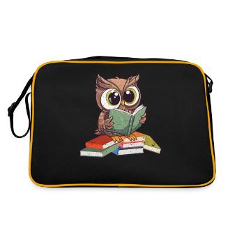Lustige Leseeule Bücherwurm Buchliebhaber - Retro Tasche - Schwarz/Gold - Hinten