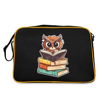 Lustige Leseeule Bücherwurm Buchliebhaber - Retro Tasche - Schwarz/Gold - Hinten