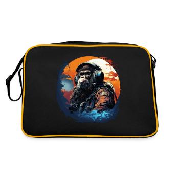 Cool Ape with headphone - Ape, Monkey Graphics - Retro Bag - black/gold - Back