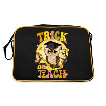 Eule feiert Halloween mit Lehrern und Schüler - Retro Tasche - Schwarz/Gold - Hinten
