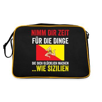 Sizilianer Sizilianisch Sizilien - Retro Tasche - Schwarz/Gold - Hinten