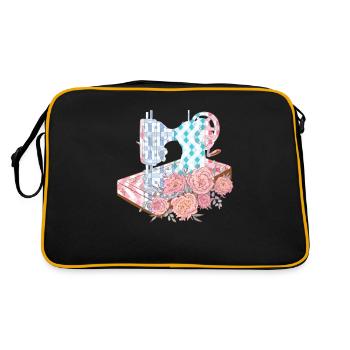 Floral Sewing Machine Flower Seamstress Hobby Seamstress - Retro Bag - black/gold - Back