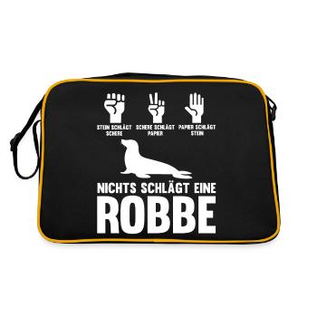 Seehund Seelöwe Robbe - Retro Tasche - Schwarz/Gold - Hinten