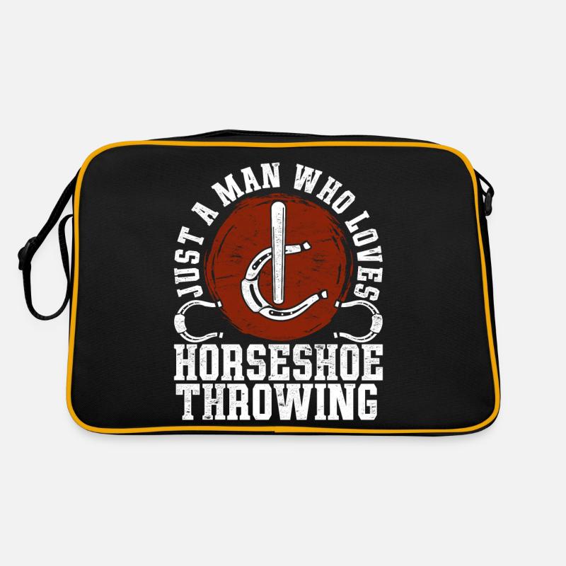 Nur ein Mann der Hufeisen werfen liebt Hufeisen Retro Tasche