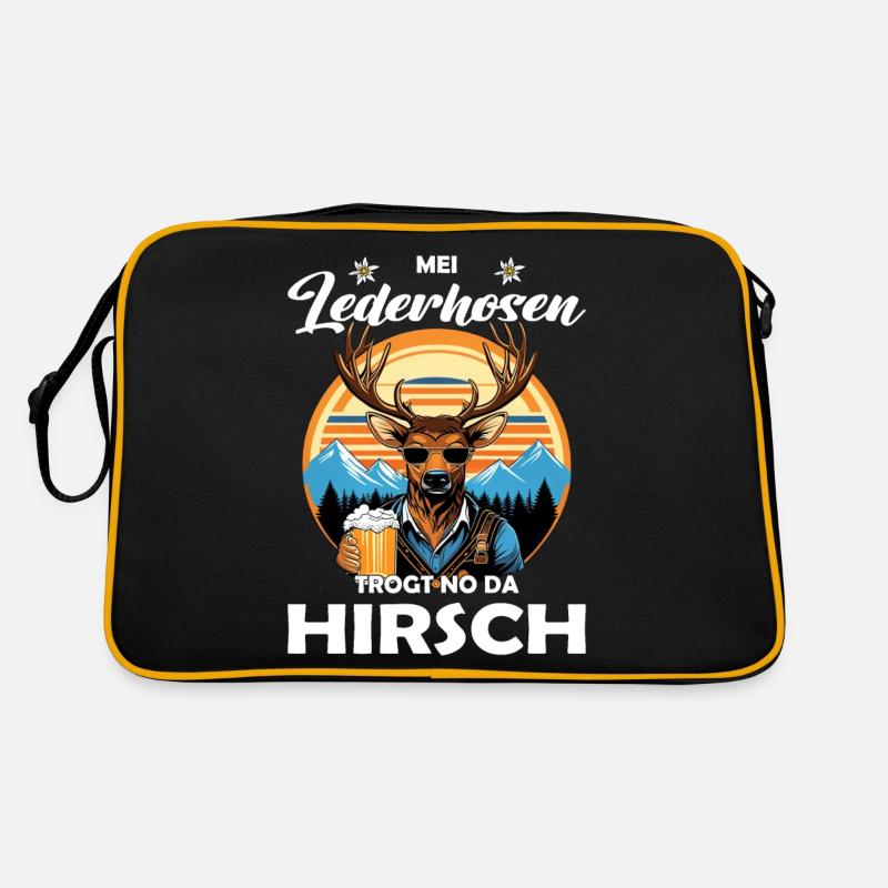 Mei Lederhosn trogt no da Hirsch Trachten Retro Tasche