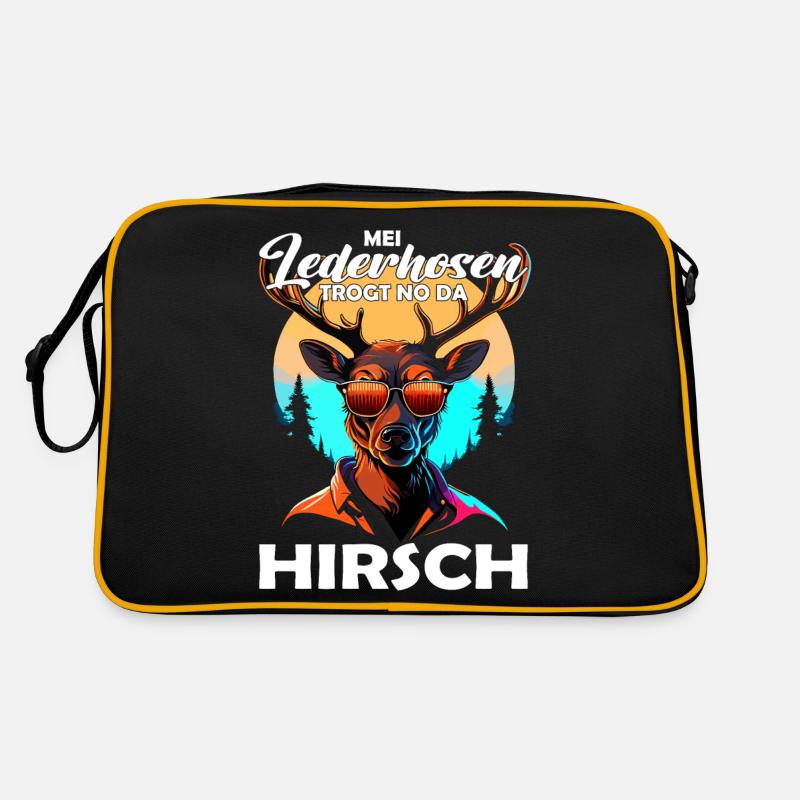 Mei Lederhosn trogt no da Hirsch Trachten Retro Tasche