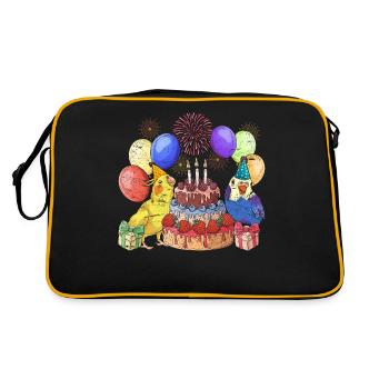 Bird Animal Birthday Party Gift Parakeet - Retro Bag - black/gold - Back
