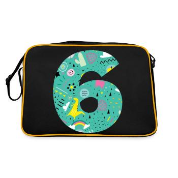 Personalisierte Geburtstagsnummer 6 - Retro Tasche - Schwarz/Gold - Hinten