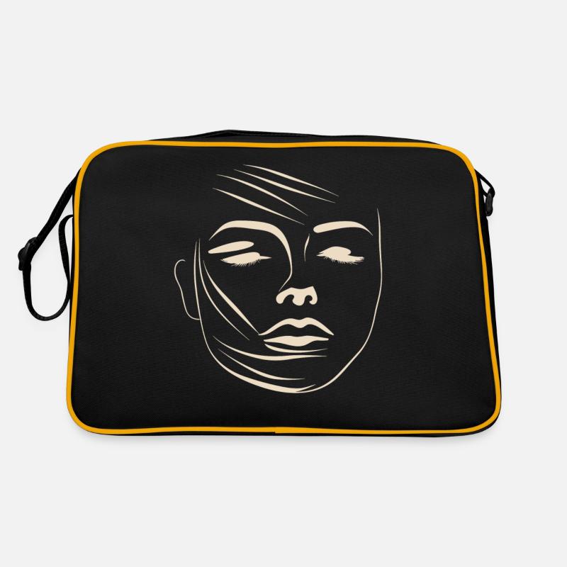 Line Art Gezeichnete Frau Mit Hut Design Retro Tasche