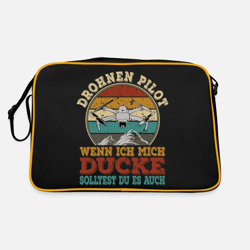 Drohnen Drohne Drone Pilot FPV Quadrocopter - Retro Tasche - Schwarz/Gold