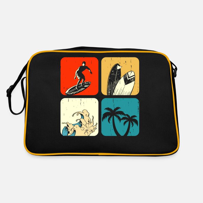 Surfen Surfer - Retro Tasche - Schwarz/Gold