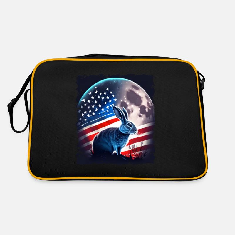 America rabbit under Moon with American Flag Retro Tasche