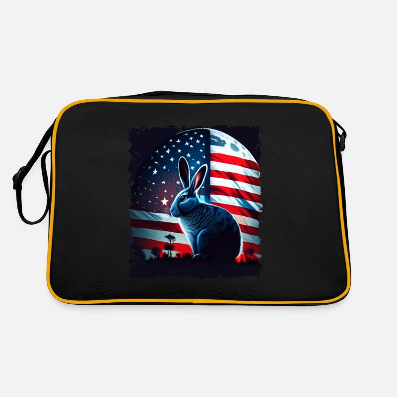 America rabbit under Moon with American Flag Retro Tasche