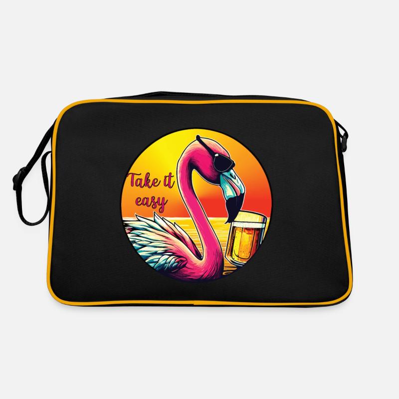 Flamingo mit Bier Take it easy Retro Tasche