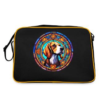 Lustige Mosaikkunst - Glasmalerei Beagle - Retro Tasche - Schwarz/Gold - Hinten