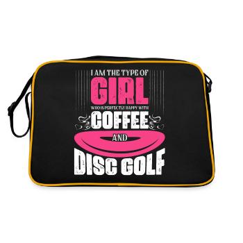 Girl Happy With Coffee And Disc Golf Disc Golfer F - Retro Tasche - Schwarz/Gold - Hinten