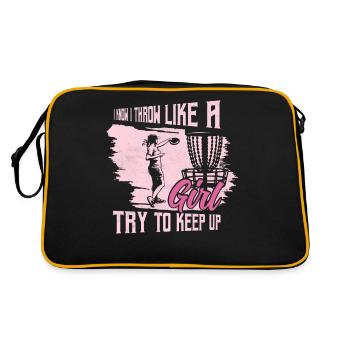 I Know I Throw Like A Girl Try To Keep Up Frisbee - Retro Bag - black/gold - Back