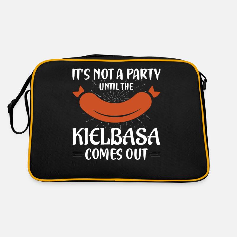 It's Not A Party Until The Kielbasa Comes Out Poli - Retro Tasche - Schwarz/Gold