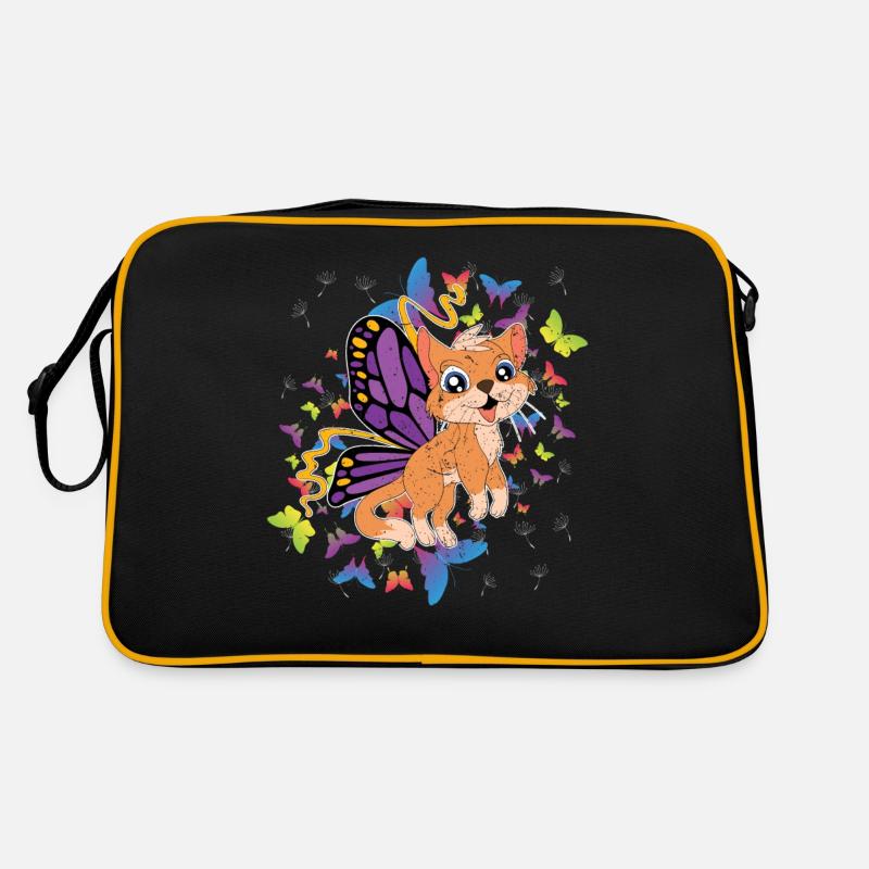 Waldtier Waldbewohner Geschenk Schmetterling Fuchs - Retro Tasche - Schwarz/Gold