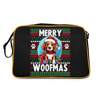 Dog Lover Christmas - Lustiger hässlicher Weihnachtspullover - Retro Tasche - Schwarz/Gold - Hinten