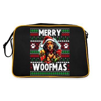 Lustiger Dackelhund Hund Weihnachtsdesign - Merry Woofm - Retro Tasche - Schwarz/Gold - Hinten