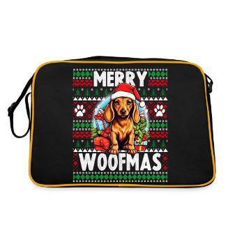 Dog Lover Christmas - Lustiger hässlicher Weihnachtspullover - Retro Tasche - Schwarz/Gold - Hinten