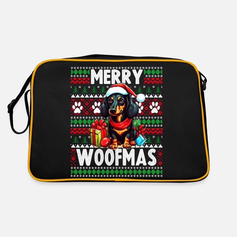 Dackel Hund Lustige Weihnachten Hässlicher Pullover - Retro Tasche - Schwarz/Gold