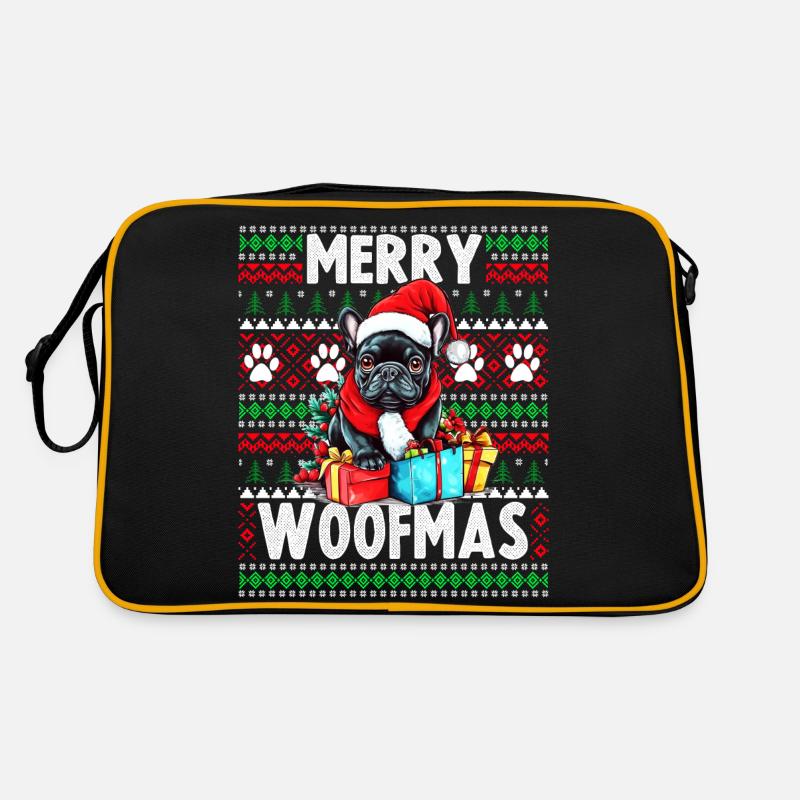 Pull de Noël moche Chien bouledogue Français - Chien Ch - Sac Retro - noir/or