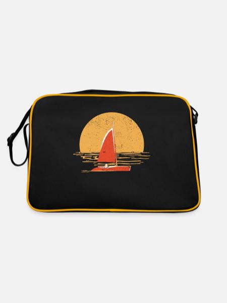 Vintage Segeln Sonnenuntergang Segelboot Ozean - Retro Tasche - Schwarz/Gold