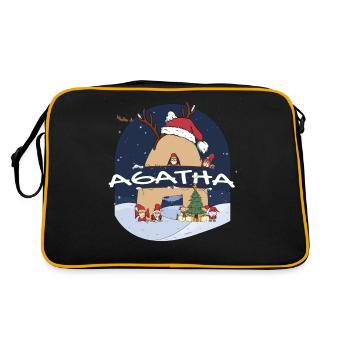 Fantastischer Agatha-Name mit Weihnachtsmütze im Weihnachtsthema - Retro Tasche - Schwarz/Gold - Hinten